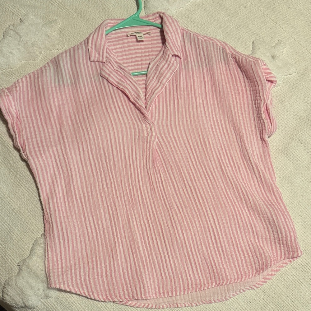 beachlunchlounge Pink and White Striped Blouse